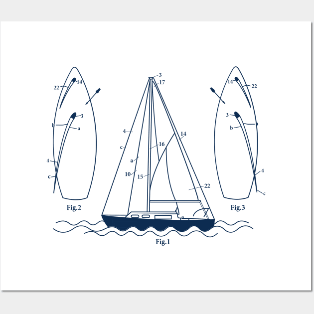 Boat Blueprint Captain Sailing Wall Art by BurunduXX-Factory